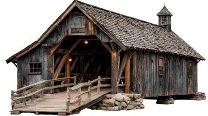 Rustic Bridge's Timeless Charms: The weathered wood and intricate architectural details of an antique covered bridge evokes a sense of nostalgia and timeless elegance.