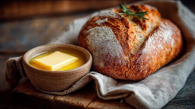 Freshly baked bread alongside a pat of butter, perfect for a hearty meal