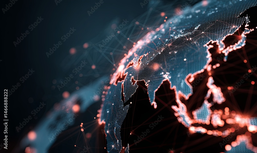 Poster digital representation of the world map showcasing interconnectedness