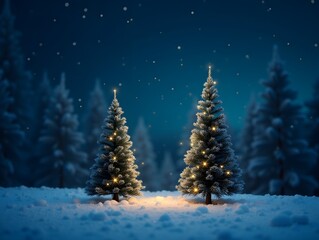Obraz premium Christmas trees at night as illustration wallpaper background