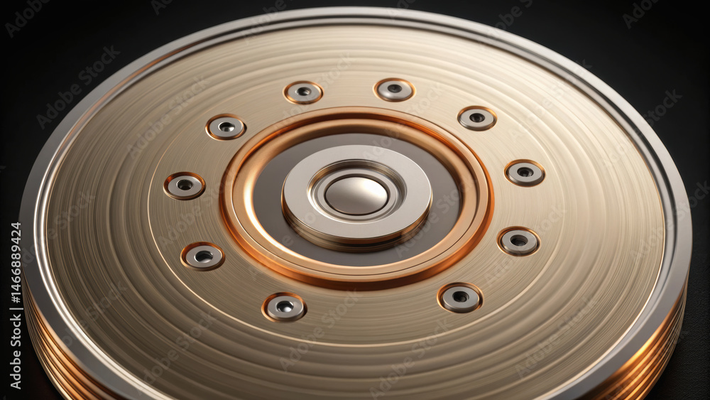 Aufkleber hydraulic mechanism component with circular metal design and screws arranged in precise pattern crea