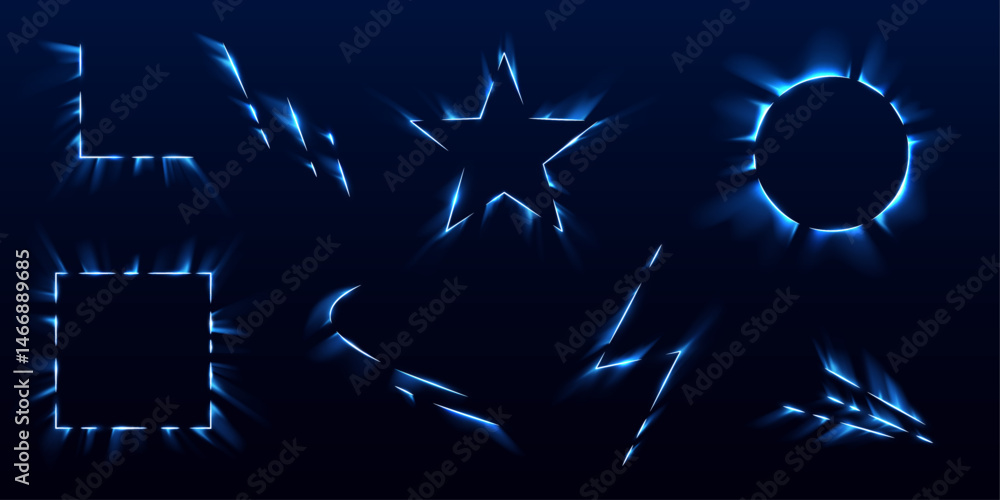 Poster Glowing forms explode into geometric patterns of light. Neon effects create a futuristic and dramatic scene. Great for games or digital sci-fi elements.