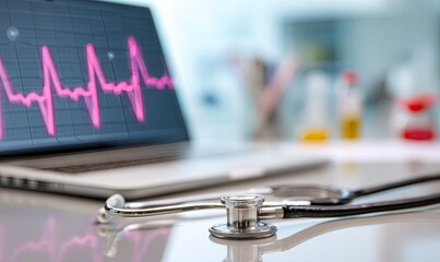 Medical equipment with heartbeat monitor in healthcare setting