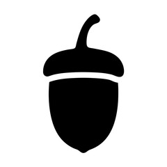 Simple, elegant black and white illustration of an acorn silhouette on white