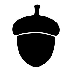 Simple silhouette of an acorn with a minimalist design on white backdrop