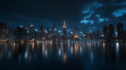 Obraz premium Scenic Skyline Beside Ocean Under Sunny Skies High Resolution Picture