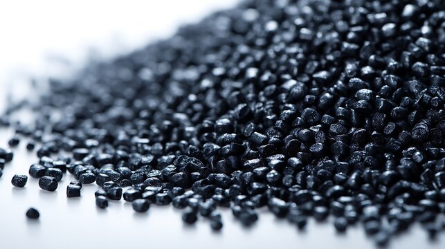 Close up of black rubber pellets a type of polymer resin