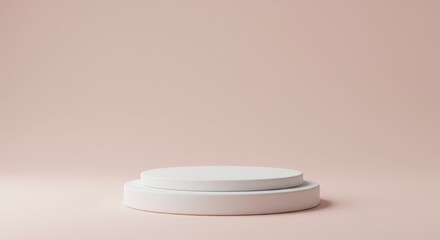 Minimalist White Platform on Pink Background - A clean of a two-tiered white cylindrical platform against a soft pink backdrop. Perfect for product displays or presentations