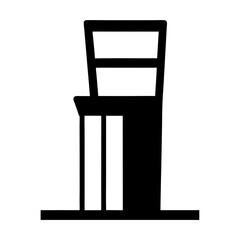 Simplified black and white airport control tower silhouette art illustration