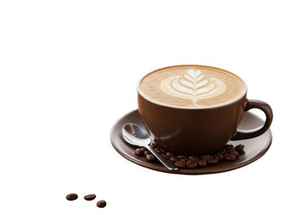 Fototapeta premium Cappuccino coffee cup with latte art and beans beverage photography