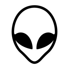 Minimalist black and white depiction of a classic alien head symbol