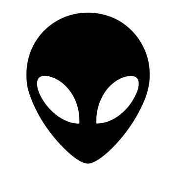 Simple minimalist black alien head illustration on a white background image