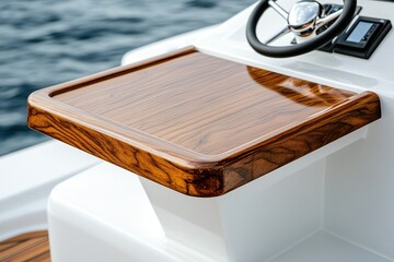 Wooden boat table, close-up