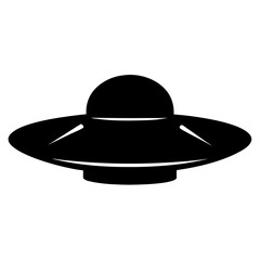 A simplified black and white illustration of a classic flying saucer
