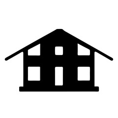 Minimalist two story house silhouette with a gable roof and windows