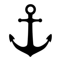Classic black silhouette of a maritime anchor symbol on a white background