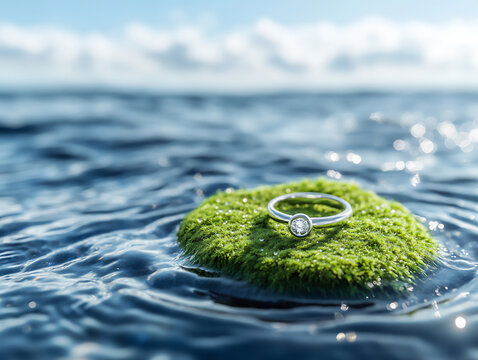 moss island jewel: silver ring on blue serenity