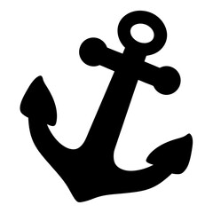 Black silhouette of an anchor on a white background nautical theme