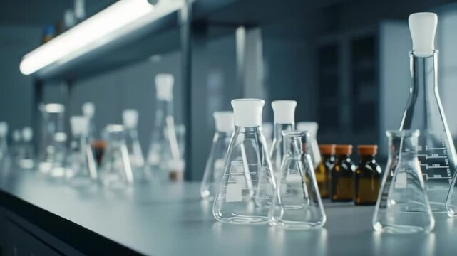 Examining Glass Beakers in Scientific Laboratory Research Equipment