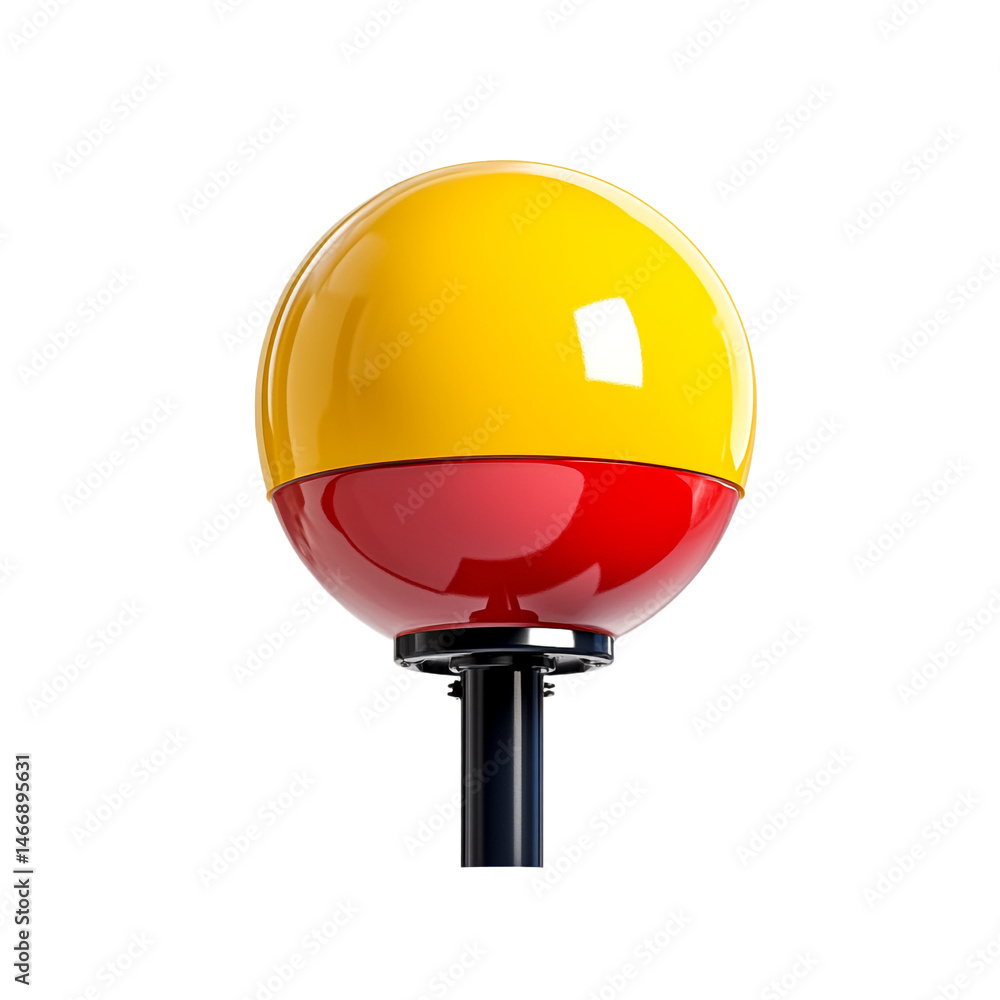 Poster vibrant two-toned globe fixture displaying yellow and red color scheme isolated on white background