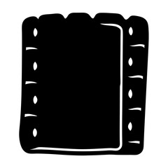 Silhouette of a vintage notebook with rounded pages and decorative holes