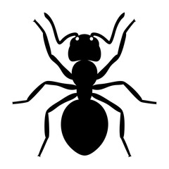 Striking silhouette of a black ant presented on a stark white background