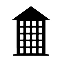 Silhouette of a Building with Roof and Multiple Windows Icon
