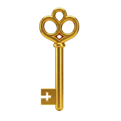 Golden vintage key with ornate bow and cut