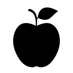 Simple silhouette illustration of an apple with a leaf and stem