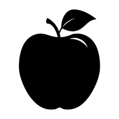 Simple black apple silhouette with leaf and stem on white background