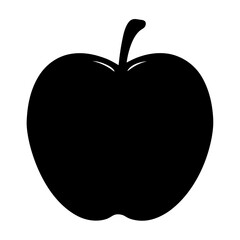 Minimalistic vector illustration of a stylized black apple with a stem