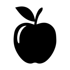 Sleek and minimalist black silhouette of an apple with a leaf