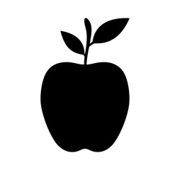A simple yet elegant graphic of a solid black apple with leaves