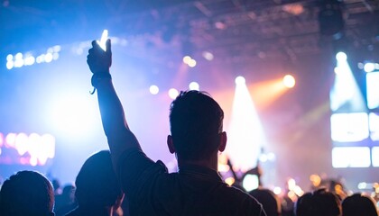 ライブ会場でペンライトを振る男性のシルエット。AIで生成