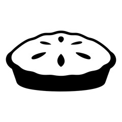 Stylized black and white apple pie with decorative cutouts, dessert art