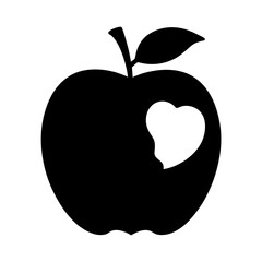 Silhouette of an Apple with a Bite Taken Out in Heart Shape