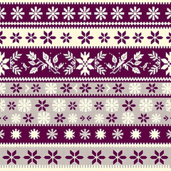 Elegant Fair Isle snowflake plum and cream winter knit pattern.