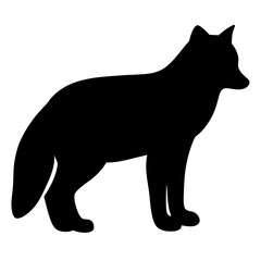 A stark silhouette of a wolf, standing alert and proud, in black