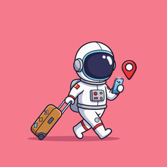 Astronaut with Suitcase Using Smartphone for Navigation, Space Travel