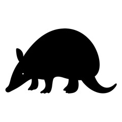 Black silhouette illustration of an armadillo on a white isolated background