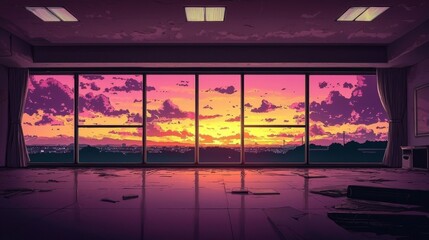 Fototapeta premium Empty space illuminated by abstract pink clouds.