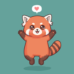 Cute red panda offering hug with love heart adorable animal