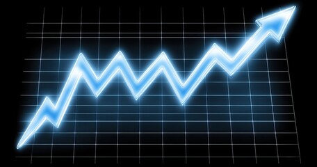 A glowing, light-blue upward trend line graph, showing growth and increasing values over time