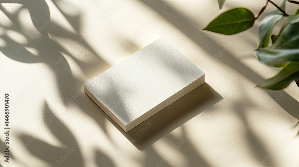 Poster a mock-up of an 85x55 mm business card with a beige background and a shadow overlay for branding