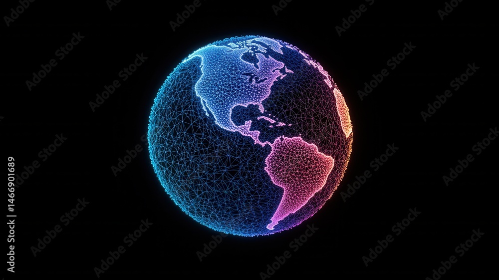 Aufkleber holographic globe made of colorful dots rotating in a dark empty space, perfect for technology and c