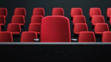 Obraz premium White chairs neatly lined up in minimalist conference space, facing blue wall, awaiting professional gathering or corporate meeting