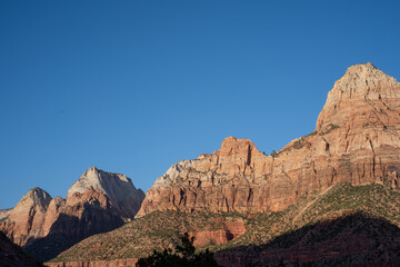 View of Zion National Park during sunset. Colorful rocks. Utah, USA	