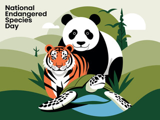 National Endangered Species Day Panda Tiger Wildlife Conservation Art