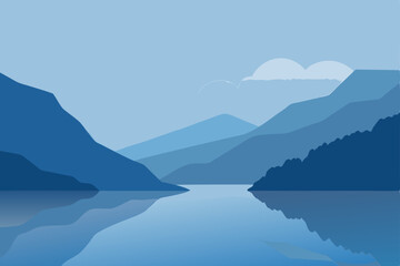 highland loch with fog drifting across still water 