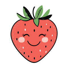 cute smiling childlike strawberry isolated vector illustration